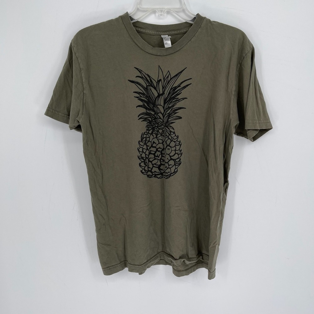 American Apparel Men's Olive Green Pineapple Graphic Crewneck Tee T-Shirt Size L